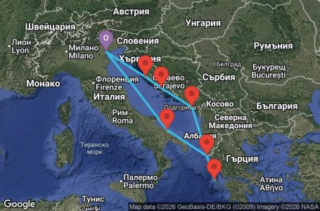 Маршрут на круиз 7 дни Италия, Гърция, Черна гора, Хърватия - PMA07A35
