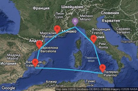 Маршрут на круиз Italy, France, Spain, Balearic Islands - SVN07A9G
