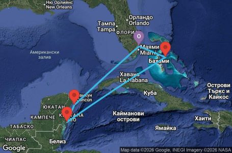 Маршрут на круиз 6 дни САЩ, Мексико, Бахамските острови - AD06W285