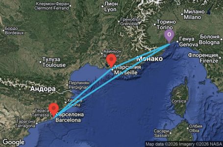 Маршрут на круиз Italy, Spain, France - SVN03A3K