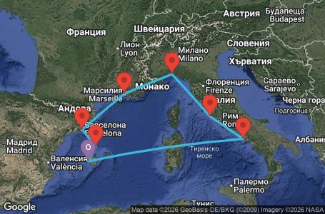 Маршрут на круиз 7 дни Испания, Италия, Франция - PMI07A5Z