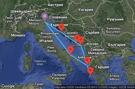 Маршрут на круиз 7 дни Италия, Гърция, Черна гора, Хърватия - PMA07A31
