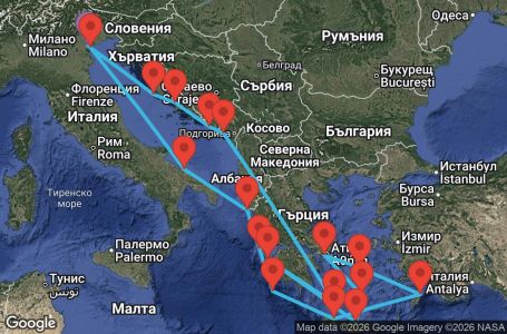 Маршрут на круиз Italy, Greece, Montenegro, Croatia - PMA14A4V