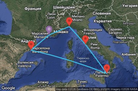 Маршрут на круиз 6 дни Франция, Италия, Испания - UZHJ