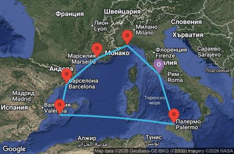 Маршрут на круиз Italy, France, Spain, Balearic Islands - CIV07AAI