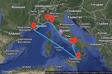Маршрут на круиз 7 дни Италия, Франция - CIV07ABV