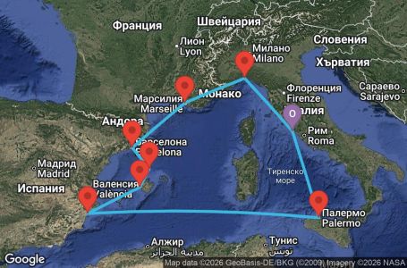 Маршрут на круиз 8 дни Италия, Франция, Испания - CIV08A12