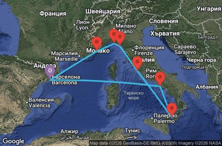 Маршрут на круиз 10 дни Испания, Италия, Франция - XC10M398