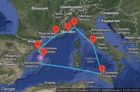 Маршрут на круиз Balearic Islands, Italy, France, Spain
