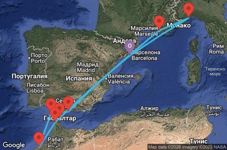 Маршрут на круиз 10 дни Испания, Гибралтар, Мароко, Франция, Италия - BCN10A1L