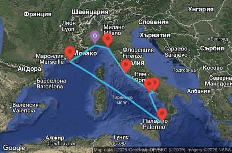Маршрут на круиз 7 дни Италия, Франция - SVN07AAE