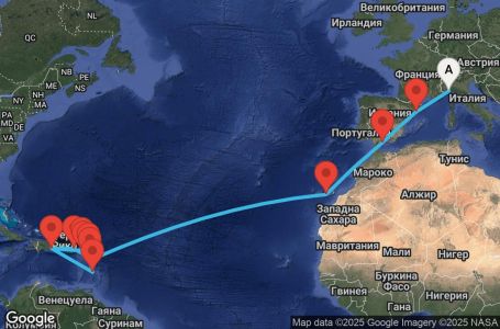 Маршрут на круиз Italy, Spain, Canary Islands, Antilles, Dominican Republic, Virgin Islands - SVN22A0Q