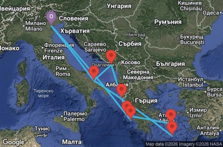 Маршрут на круиз 14 дни Италия, Черна гора, Гърция - PMA14A44