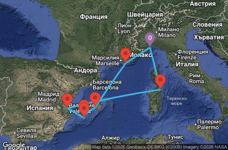 Маршрут на круиз 7 дни Италия, Испания, Франция - SVN07AAN