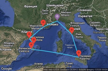 Маршрут на круиз 7 дни Италия, Франция, Испания - SVN07ABN