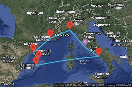 Маршрут на круиз 7 дни Италия, Франция, Испания - CIV07ACX