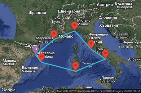 Маршрут на круиз 7 дни Испания, Италия, Франция - BCN07A9U