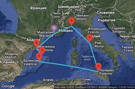 Маршрут на круиз 7 дни Франция, Испания, Италия - MRS07AAR