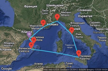 Маршрут на круиз 7 дни Испания, Италия, Франция - BCN07AA3