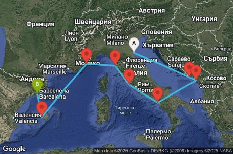 Маршрут на круиз 9 дни Класическо Средиземноморие - VIVE09CNNRAVBCN