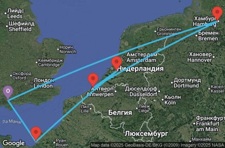 Маршрут на круиз 7 дни Великобритания, Германия, Белгия, Нидерландия, Франция - UYFZ