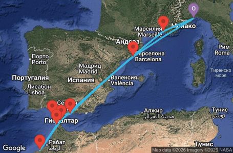 Маршрут на круиз 10 дни Италия, Испания, Гибралтар, Мароко, Франция - SVN10A29